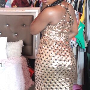 Gold Sequin Dress with Strappy Back